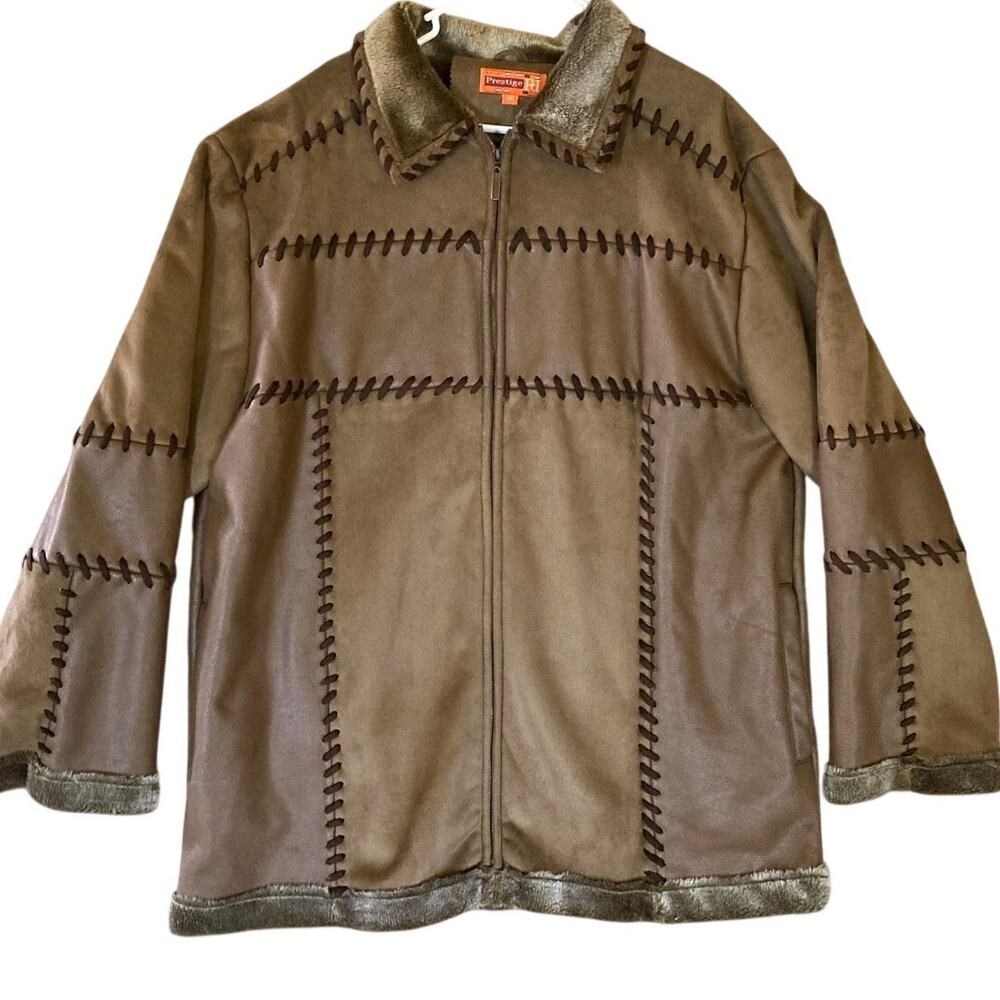 Men's 2-Toned Brown Faux Suede Patchwork Jacket Coat 3XL Royal Prestige